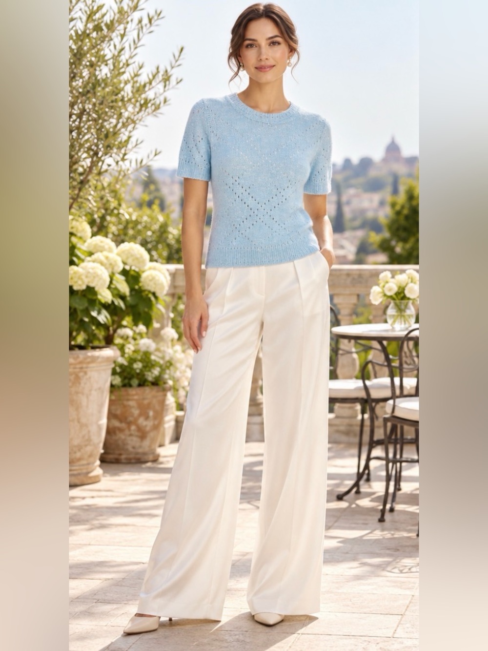DH New York Pointelle Cashmere/Linen Sweater